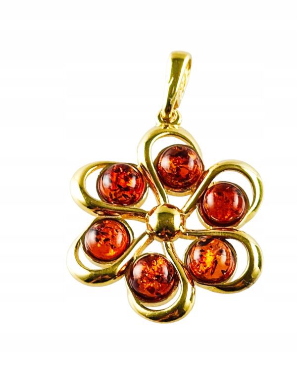 Pozłacany duży Wisiorek z Bursztynem Bałtyckim Srebro Pozłacane okrągły 925