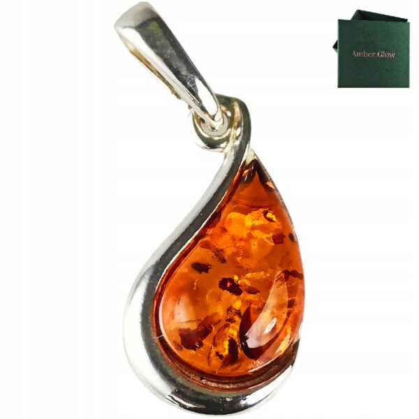 Wisiorek srebrny z certyfikowanym bursztynem - piękny elegancki - koniakowy bursztyn
