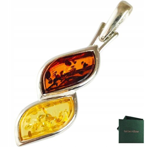 PIĘKNY SREBRNY WISIOREK Z BURSZTYNEM ZAWIESZKA SREBRO 925