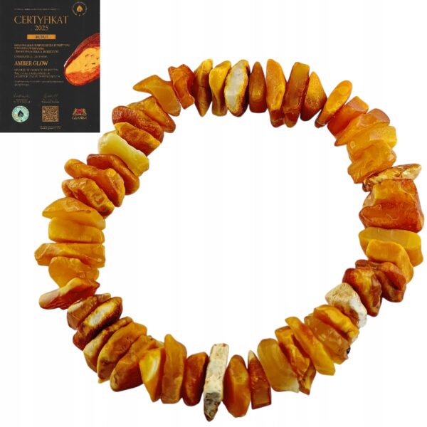 93ea3dbbcf7c7eee9489de01ca0e9366.jpg Bransoletka z naturalnym nieszlifowanym bursztynem - na gumce - mleczna