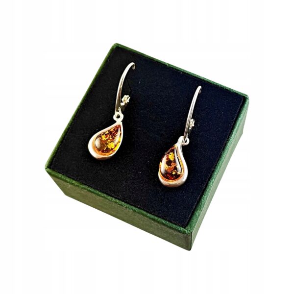 KOLCZYKI SREBRNE z CERTYFIKOWANYM Bursztynem Zapięcie Angielskie PIĘKNE