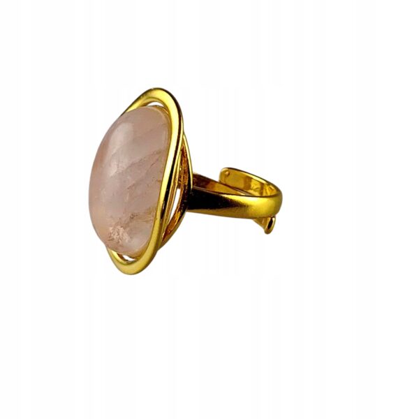 Pierścionek złoty z dużym różowym kwarcem - Srebro pozłacane 925 - Piękny elegancki