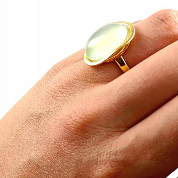 Pierścionek złoty z dużym błękitnym agatem - Srebro pozłacane 925 - Piękny elegancki