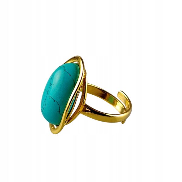 Pierścionek złoty z dużym turkusem - Srebro pozłacane 925 - Piękny elegancki