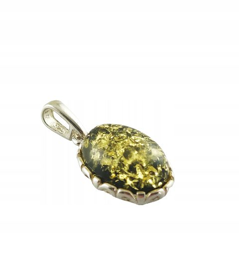 Wisiorek srebrny z zielonym bursztynem - koronkowy