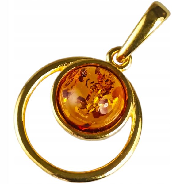 WISIOREK ZŁOTY ZAWIESZKA Z BURSZTYNEM OKRĄGŁY POZŁACANY SREBRO NA PREZENT