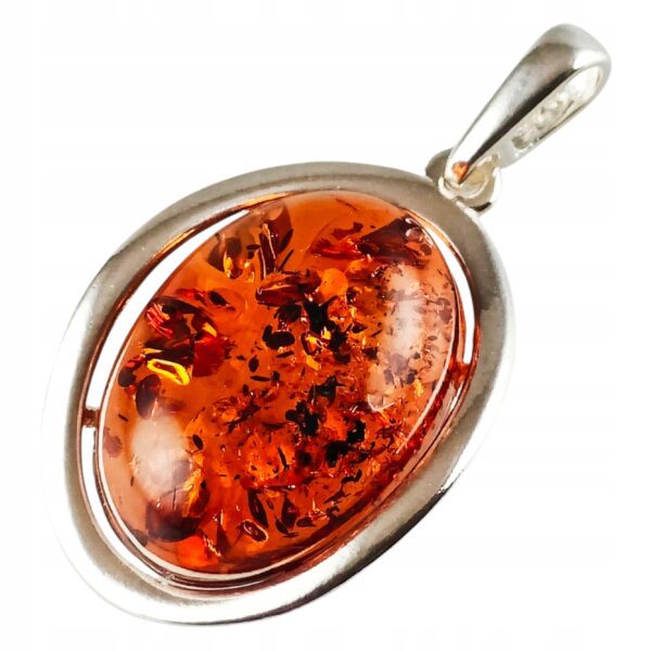 Wisiorek srebrny z koniakowym bursztynem