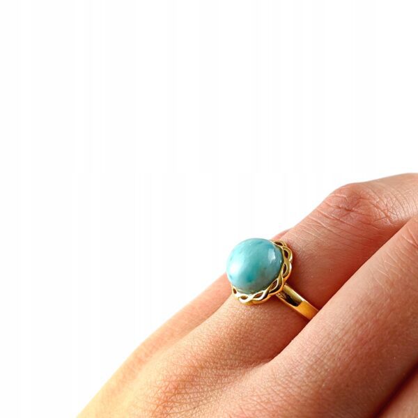 9bee3c96d9187857d3954d79bc1f1daf.jpg ZŁOTY PIERŚCIONEK Regulowany z LARIMAREM PIĘKNY DELIKATNY SREBRO Pozłacane