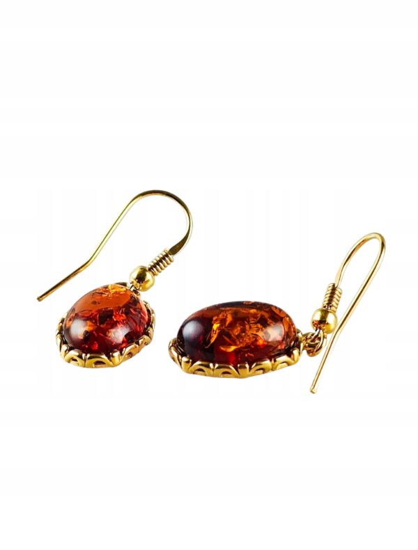 Kolczyki srebrne pozłacane z bursztynem - wiszące
