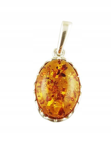 Wisiorek srebrny z koniakowym bursztynem - koronkowy