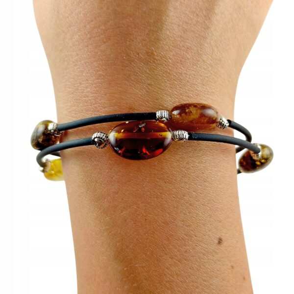 Bransoletka srebrna ze stali z certyfikowanym bursztynem - regulowana