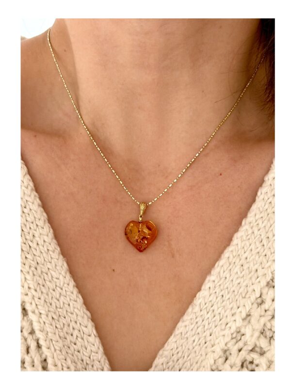 IMG_1375 WISIOREK ZŁOTY z CERTYFIKOWANYM Bursztynem SERCE SERDUSZKO Srebro Pozłacane