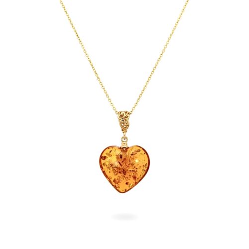 Serce SERDUSZKO Wisiorek Z CERTYFIKOWANEGO bursztynu pozłacane Srebro 925