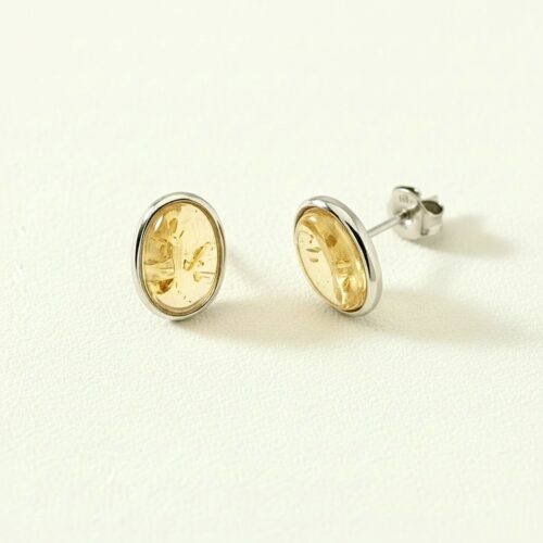 KOLCZYKI SREBRNE z BURSZTYNEM BAŁTYCKIM NA SZTYFT SREBRO 925