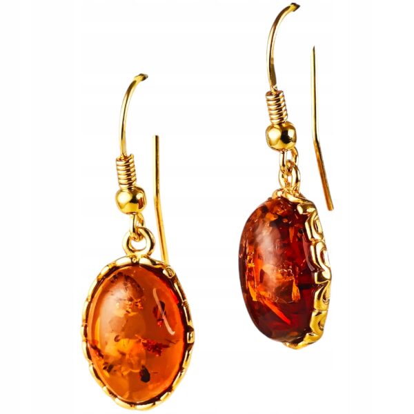 Kolczyki srebrne pozłacane z bursztynem - wiszące