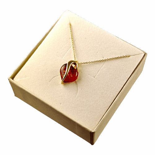 Wisiorek złoty serce serduszko z bursztynem - Srebro pozłacane 925