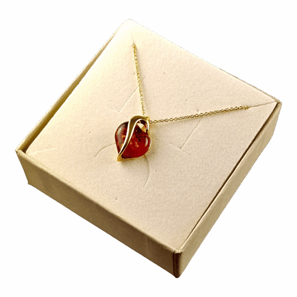 Wisiorek złoty serce serduszko z bursztynem - Srebro pozłacane 925