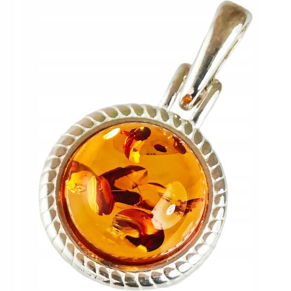 WISIOREK SREBRNY Z BURSZTYNEM BAŁTYCKIM ZAWIESZKA OKRĄGŁY SREBRO 925