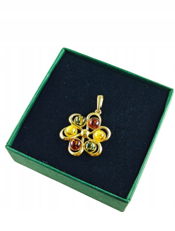 Pozłacany duży Wisiorek z Bursztynem Bałtyckim Srebro Pozłacane okrągły 925