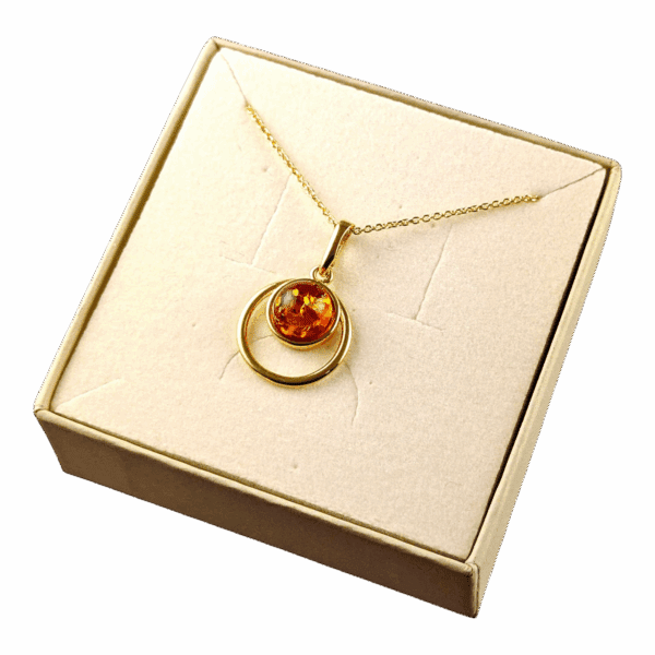 WISIOREK ZŁOTY ZAWIESZKA Z BURSZTYNEM OKRĄGŁY POZŁACANY SREBRO NA PREZENT
