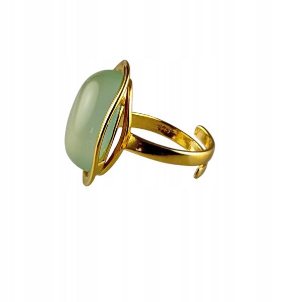 Pierścionek złoty z dużym błękitnym agatem - Srebro pozłacane 925 - Piękny elegancki