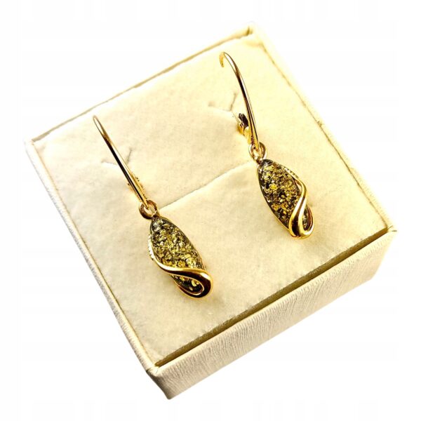 b299ebefccd559b69634b29543def23d.jpg KOLCZYKI ZŁOTE z CERTYFIKOWANYM Bursztynem WISZĄCE PIĘKNE SREBRO POZŁACANE