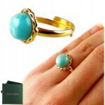 ZŁOTY PIERŚCIONEK Regulowany z LARIMAREM PIĘKNY DELIKATNY SREBRO Pozłacane