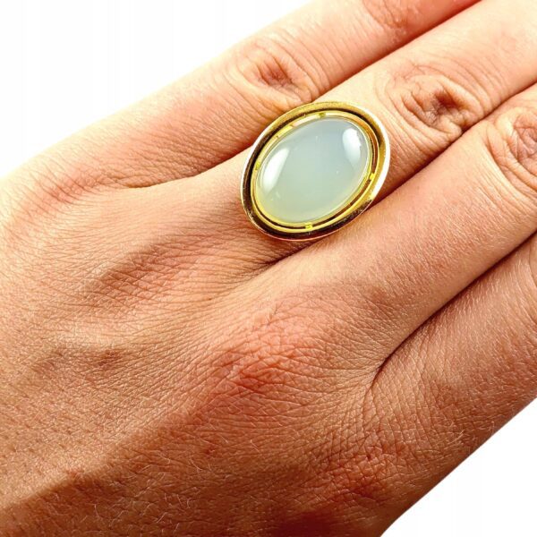 Pierścionek złoty z dużym błękitnym agatem - Srebro pozłacane 925 - Piękny elegancki
