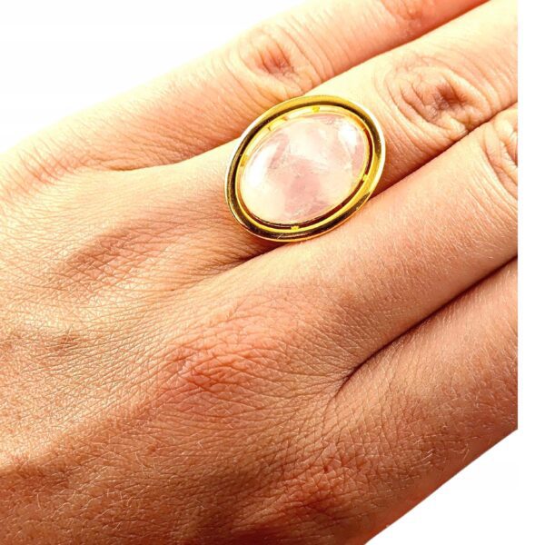 Pierścionek złoty z dużym różowym kwarcem - Srebro pozłacane 925 - Piękny elegancki