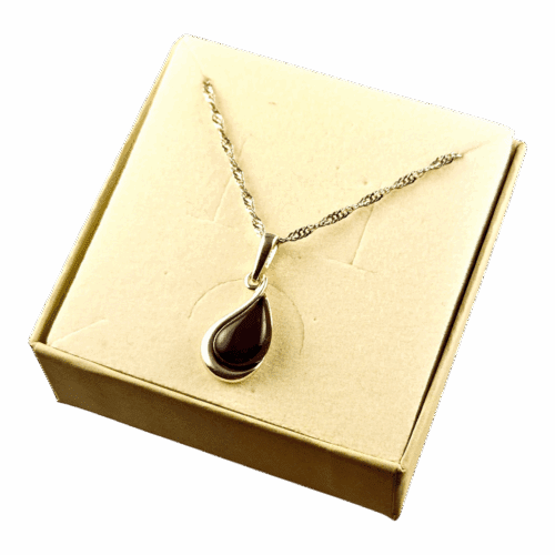 Wisiorek srebrny z certyfikowanym bursztynem - piękny elegancki - wiśniowy bursztyn