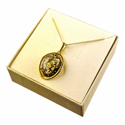 WISIOREK ZŁOTY Z CERTYFIKOWANYM BURSZTYNEM ZAWIESZKA SREBRO POZŁACANE 925