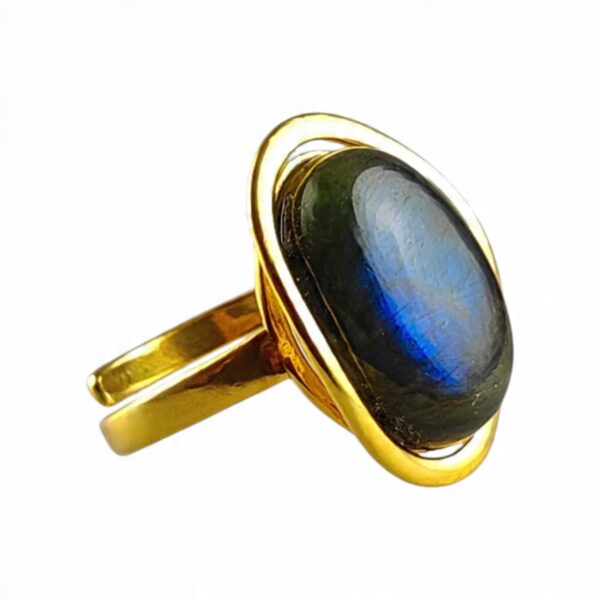 Pierścionek złoty regulowany z dużym labradorytem - Srebro pozłacane 925 - Piękny elegancki