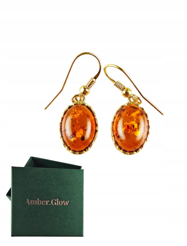 Kolczyki srebrne pozłacane z bursztynem - wiszące