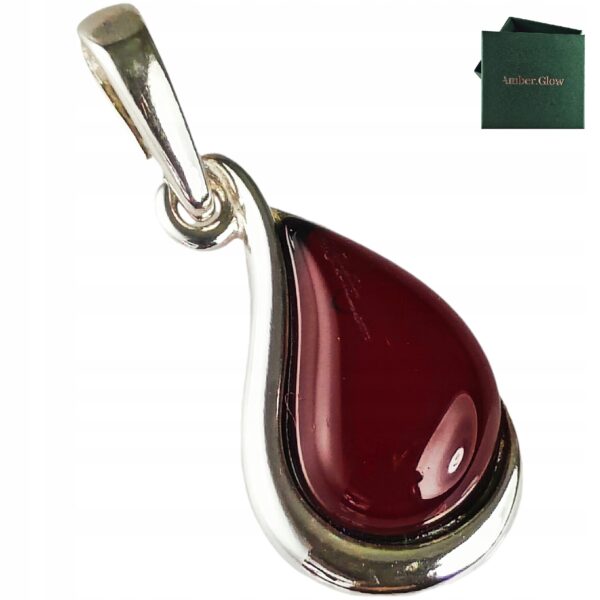 Wisiorek srebrny z certyfikowanym bursztynem - piękny elegancki - wiśniowy bursztyn