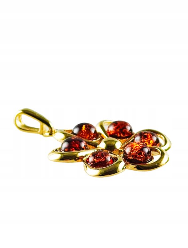 Pozłacany duży Wisiorek z Bursztynem Bałtyckim Srebro Pozłacane okrągły 925