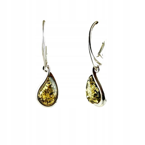 KOLCZYKI SREBRNE z CERTYFIKOWANYM Bursztynem Zapięcie Angielskie PIĘKNE