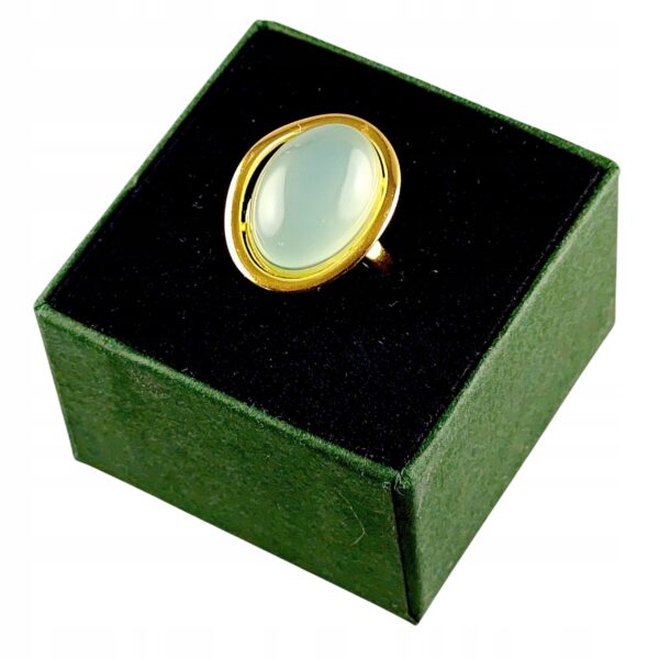Pierścionek złoty z dużym błękitnym agatem - Srebro pozłacane 925 - Piękny elegancki