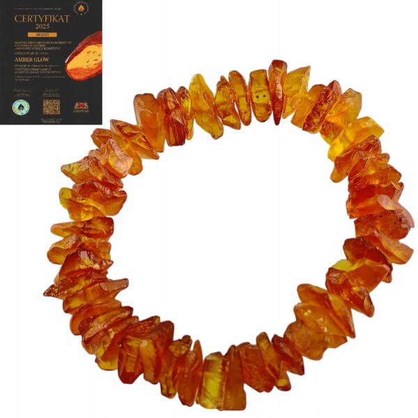 Bransoletka z naturalnym nieszlifowanym bursztynem - na gumce - miodowa