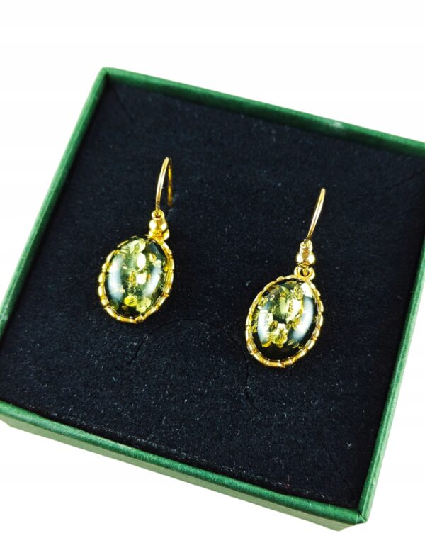 Kolczyki srebrne pozłacane z bursztynem - wiszące