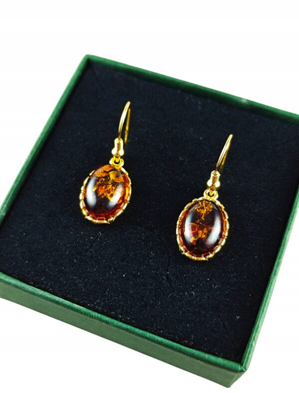 Kolczyki srebrne pozłacane z bursztynem - wiszące
