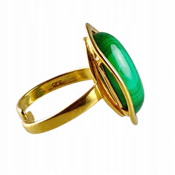 Pierścionek złoty regulowany z dużym malachitem - Srebro pozłacane 925 - Piękny elegancki