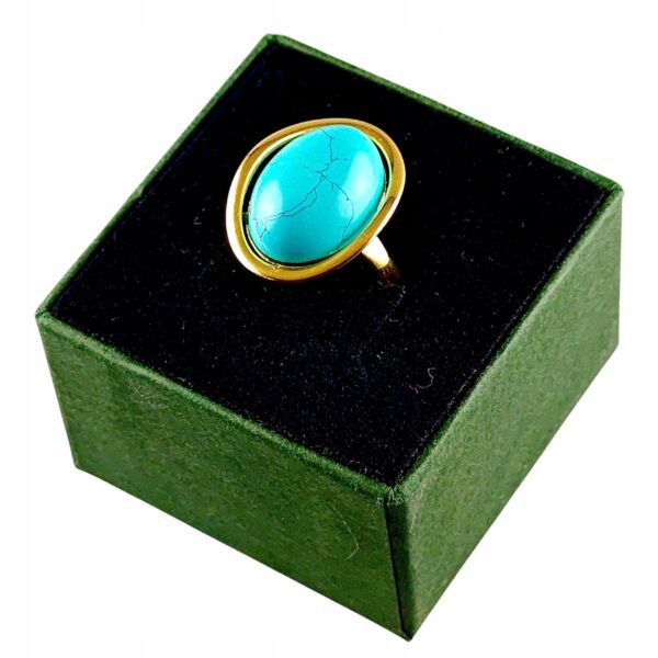 Pierścionek złoty z dużym turkusem - Srebro pozłacane 925 - Piękny elegancki