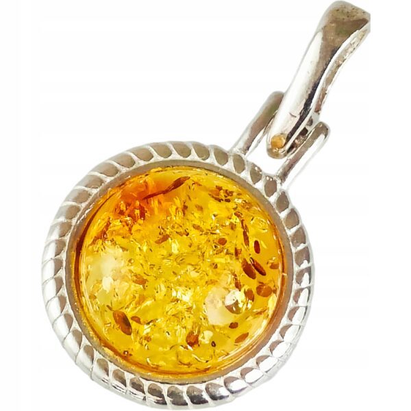 WISIOREK SREBRNY Z BURSZTYNEM BAŁTYCKIM ZAWIESZKA OKRĄGŁY SREBRO 925