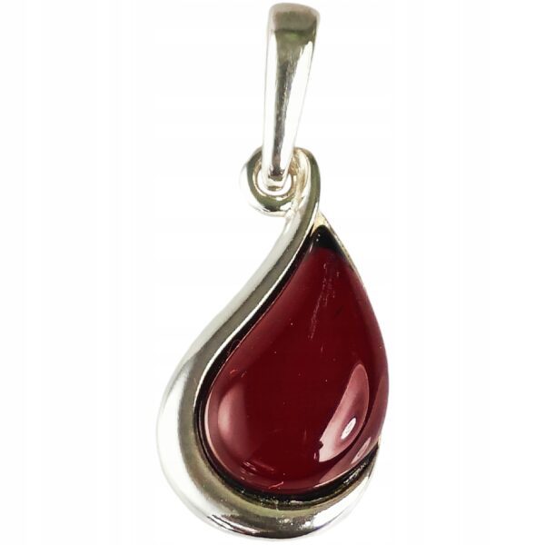 Wisiorek srebrny z certyfikowanym bursztynem - piękny elegancki - wiśniowy bursztyn