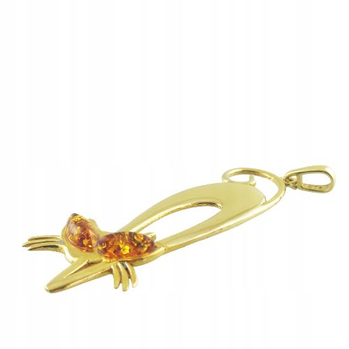 Wisiorek SREBRNY POZŁACANY KOT KOTEK delikatny z bursztynem bałtyckim AG925