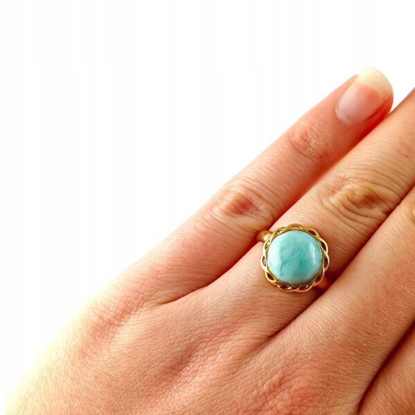 e81d1f6c81488d5545824080fbbf3e6f.jpg ZŁOTY PIERŚCIONEK Regulowany z LARIMAREM PIĘKNY DELIKATNY SREBRO Pozłacane