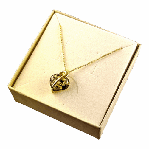 Wisiorek złoty serce serduszko z bursztynem - Srebro pozłacane 925