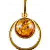 WISIOREK ZŁOTY ZAWIESZKA Z BURSZTYNEM OKRĄGŁY POZŁACANY SREBRO NA PREZENT