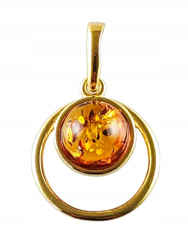 WISIOREK ZŁOTY ZAWIESZKA Z BURSZTYNEM OKRĄGŁY POZŁACANY SREBRO NA PREZENT