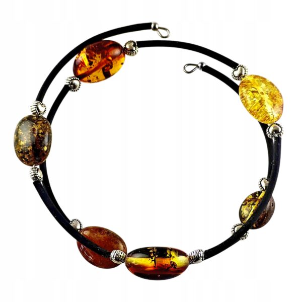 Bransoletka srebrna ze stali z certyfikowanym bursztynem - regulowana